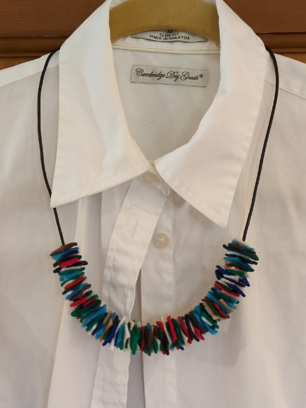 Handmade Multicolor Felt Rectangle Necklace Adjustable Black Leather Cord